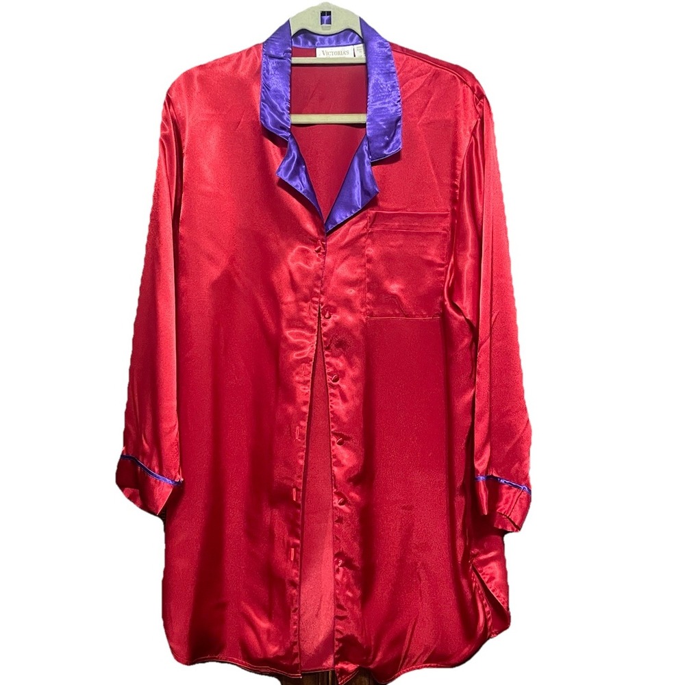 Vintage Victorias Secret Gold Label Pink Button Up Long Sleeve‎ Midi Nightgown M